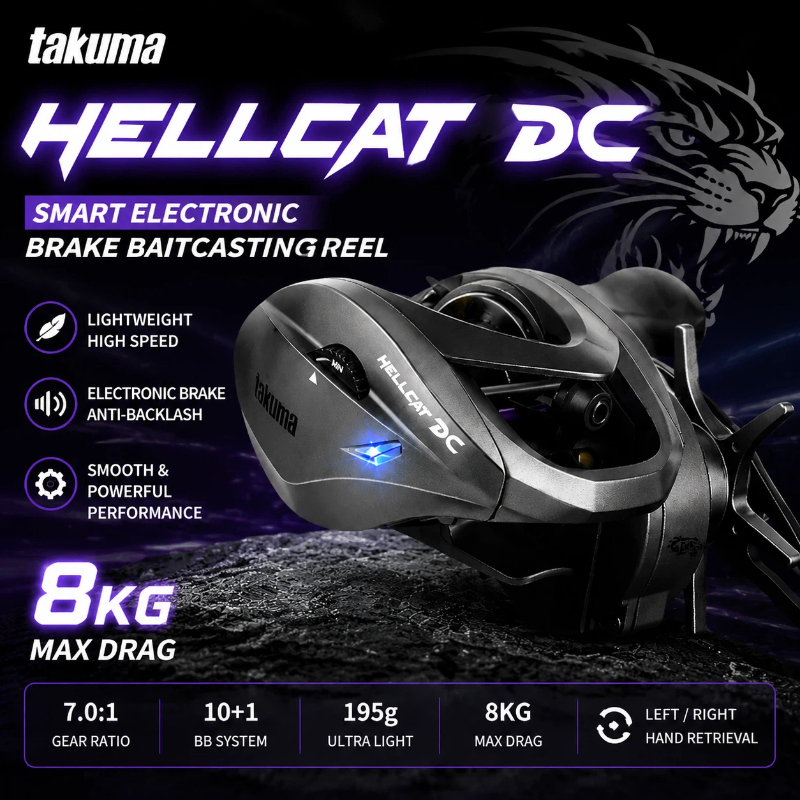 Electric Fishing Reel - HELLCAT DC ベイトキャスティングリール 8KG 最大ドラッグ力 7.0:1