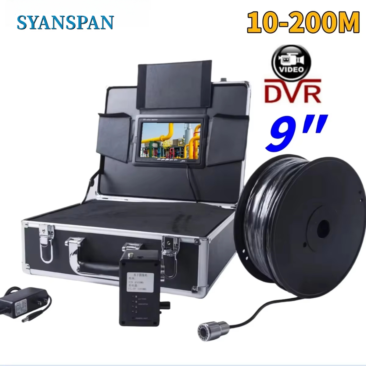Underwater Fishing Camera - Syanspan-水中ウェルカメラヘッド、dvrビデオ録画、フィッシングファインダー、ip68防水、8GB、200mケーブル、7インチ、9インチ画面、25mm、DVR