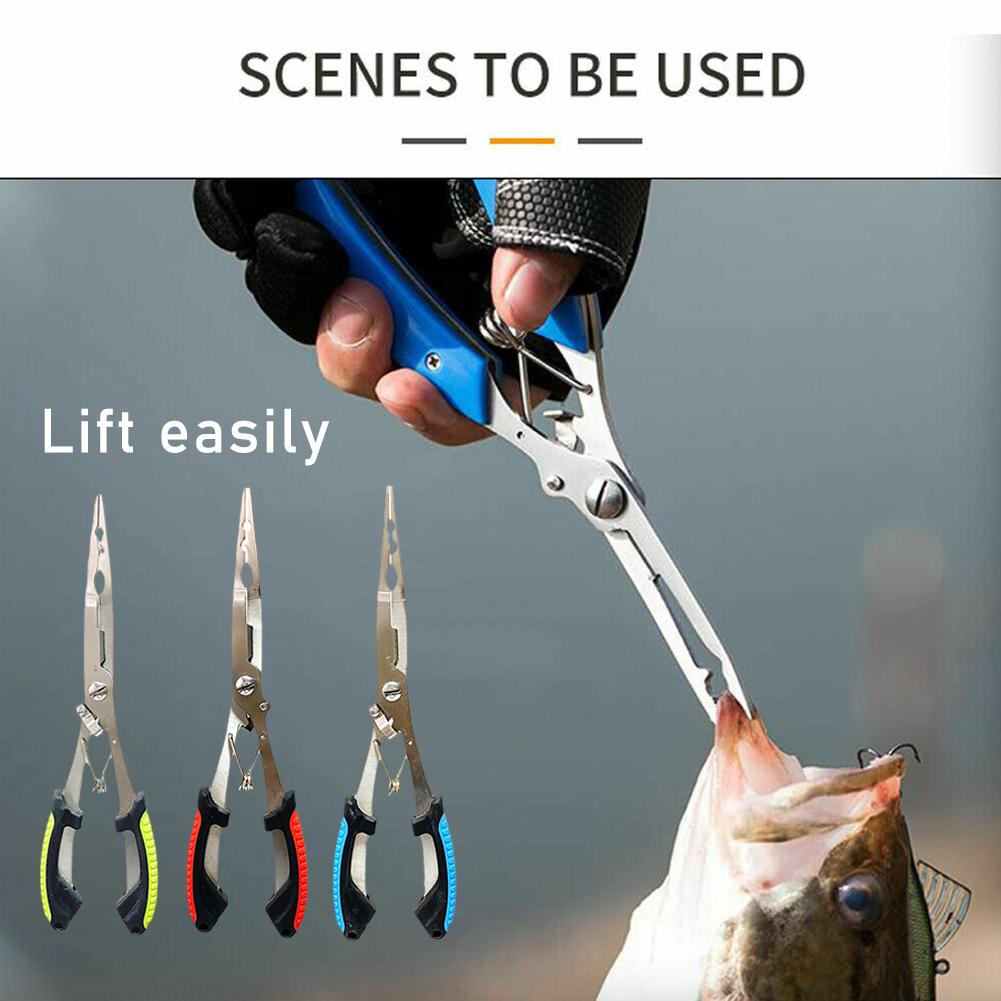 Fishing Equipment Cheap - ロングフィッシングプライヤーシザーグリッパーステンレス鋼魚カニ掴みツールクランプパイクトラップ釣具プライヤーギアアクセサリー