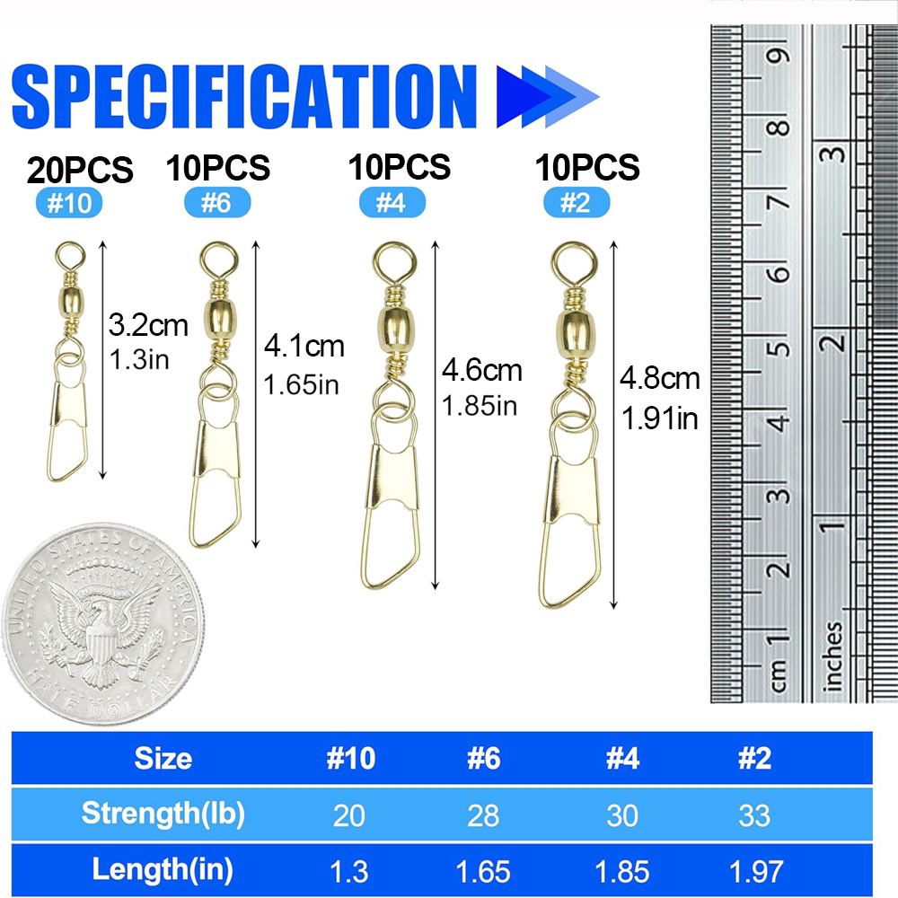 安全銅コネクタ付きゴールドスイベルフィッシングバレル,スナッ - Fishing Equipment Cheap のレビューと価格