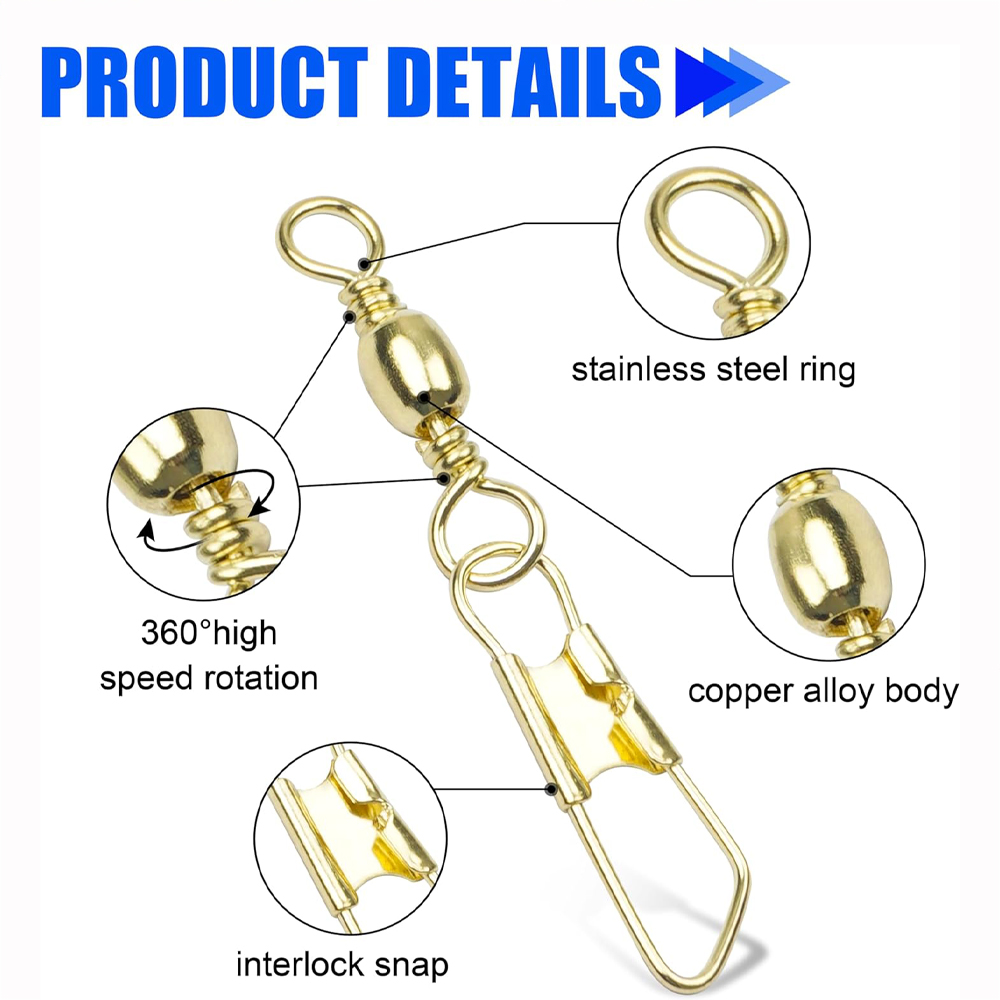 安全銅コネクタ付きゴールドスイベルフィッシングバレル,スナッ - Fishing Equipment Cheap のレビューと価格